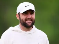 Scottie Scheffler of United States in action during a practice round prior to the 2024 PGA Championship at Valhalla Golf Club on May 13^ 2024 in Louisville^ Kentucky.