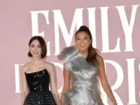 Lily Collins and Ashley Park at the premiere for season 4 of Emily in Paris at the Egyptian Theatre. LOS ANGELES^ USA. August 14^ 2024