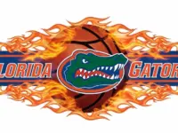 Florida Gators basketball logo with basketball and flames and put them in a border in a row