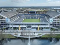 Aerial photograph of Camping World Stadium^ Orlando^ Florida^ USA. February 9^ 2024.