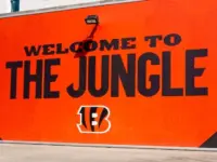 The 65^515 seat Paycor Stadium on the banks of the Ohio River is home to the NFL Cincinnati Bengals Cincinnati^ OH^ USA - March 17^ 2024 'Welcome To the Jungle' sign with'Bengals' logo