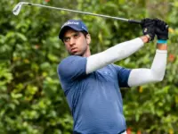 Aaron Rai of England tees off during day three of the Honma Hong Kong Open in Hong Kong^ Hong Kong. Hong Kong - November 24 2018