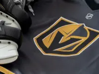 Detail of the Vegas Golden Knights jersey. The Golden Knights are a NHL hockey team.