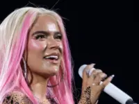 Singer Karol G during a performance at the Santiago Bernabeu^ on July 20^ 2024^ in Madrid^ Spain