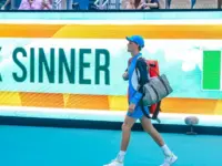 Jannik Sinner of Italy enters the Hard Rock Stadium before men's singles final match against Grigor Dimitrov of Bulgaria at 2024 Miami Open in Miami Gardens MIAMI GARDENS^ FLORIDA - MARCH 31^ 2024