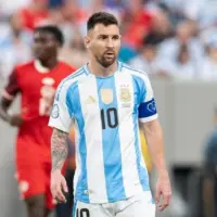 Lionel Messi (10) of Argentina in play during Conmebol Copa America 2024 semifinal match against Canada at MetLife Stadium in East Rutherford^ NJ on July 9^ 2024