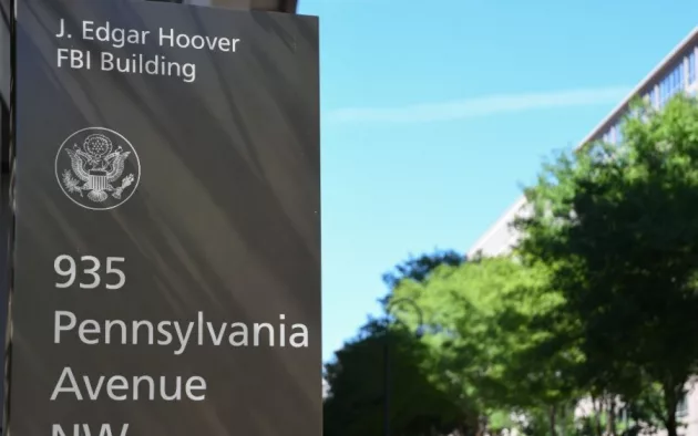 Sign in front of the J. Edgar Hoover FBI building in Washington^ D.C.^ USA^ May 9^ 2017