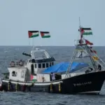 The Global Sumud Flotilla departs from the harbor heading to Gaza leading vessel of the flotilla. Portopalo di Capo Passero^ Sicily^ Italy^ 19 September 2025