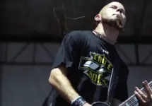 Guitarist C.J. Pierce of the Heavy Metal band Drowning Pool performs in concert June 6^ 2001 at Mile High Stadium in Denver^ CO.