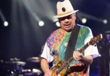 Carlos Santana performs on stage at the iThink Financial Amphitheatre. WEST PALM BEACH^ FLORIDA - AUGUST 22^ 2022