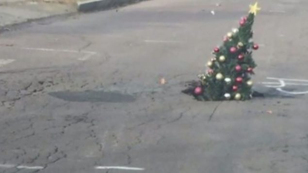 christmas tree in pothole