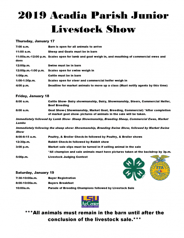 2019 acadia parish livestock show schedule