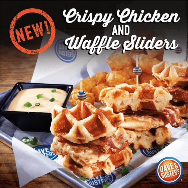 dave and busters chicken and waffles sliders ad