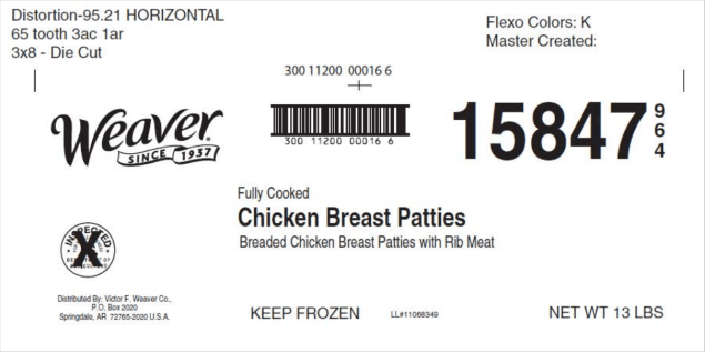 weaver patties recalled label