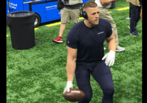 jj watt tossing football to crowd pregame