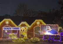 lsu decorated house with holiday lights in houston texas